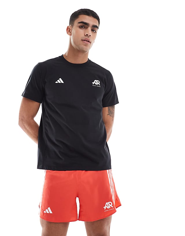 asos adidas Running Own The Run 3 stripe shorts in red