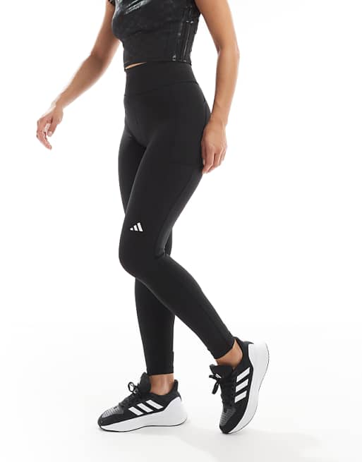 Asos Adidas Running Own The Run 7/8 Leggings With Phone Pocket In Black