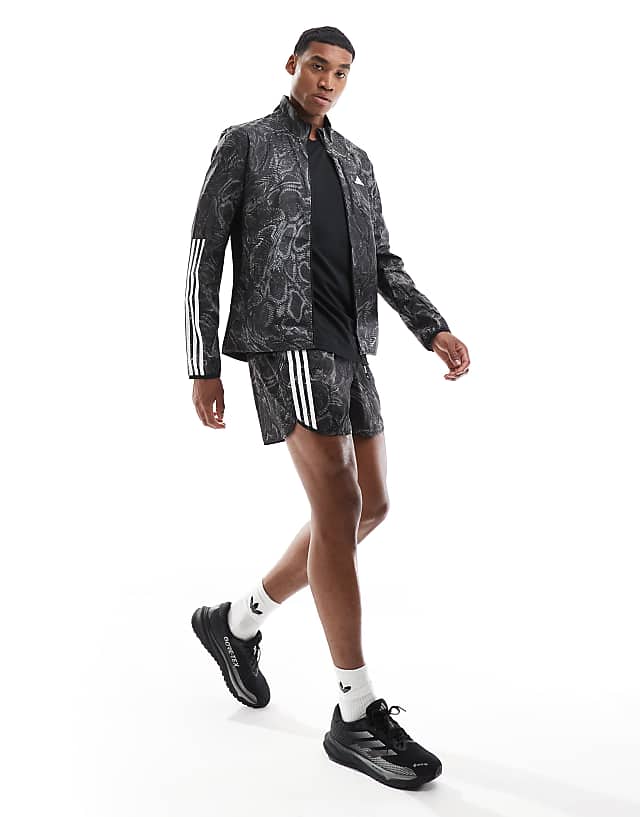 Asos Adidas Running Own The Run All Over Print Jacket In Black