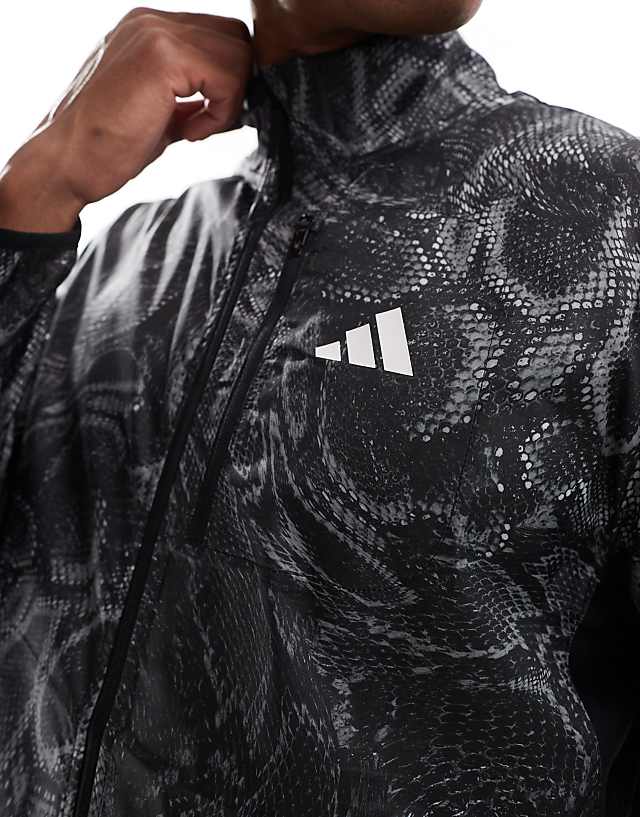 Asos Adidas Running Own The Run All Over Print Jacket In Black