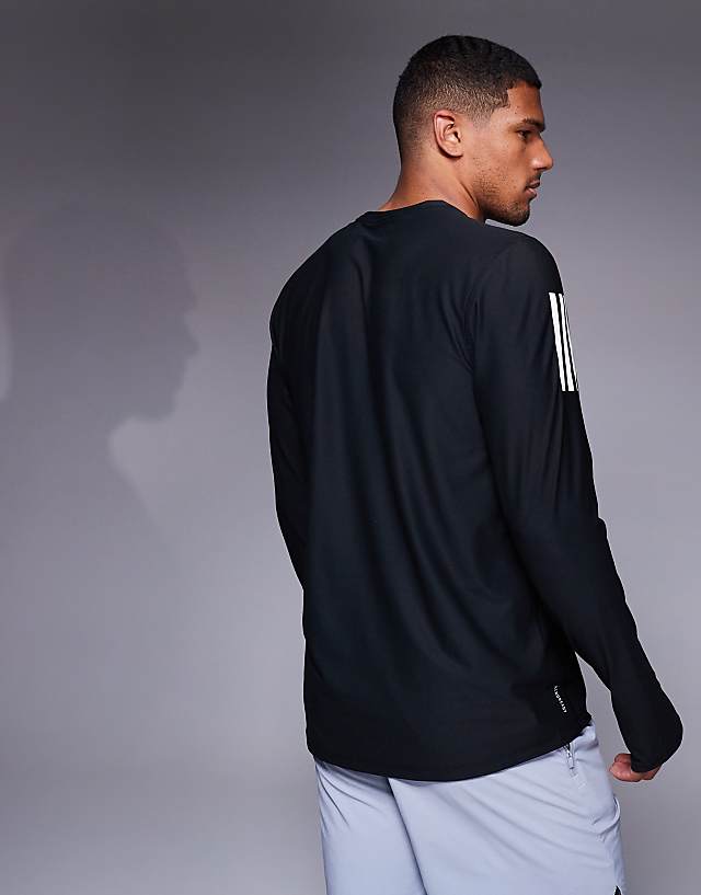 Asos Adidas Running Own The Run Base Long Sleeve Top In Black