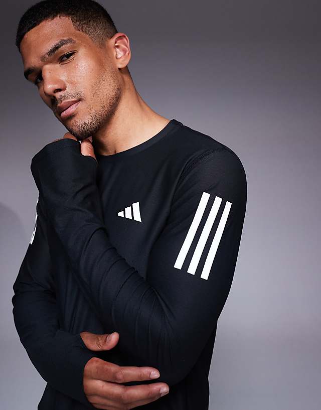 Asos Adidas Running Own The Run Base Long Sleeve Top In Black