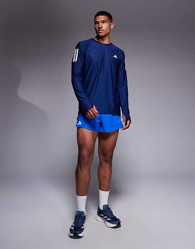 Asos Adidas Running Own The Run Base Long Sleeve Top In Navy