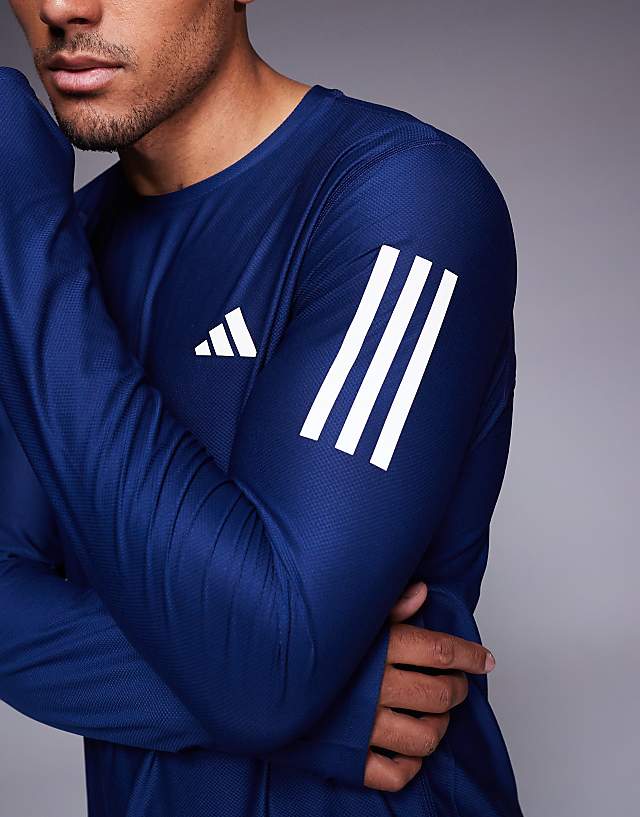 Asos Adidas Running Own The Run Base Long Sleeve Top In Navy