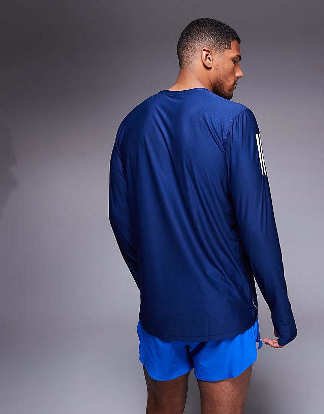 Asos Adidas Running Own The Run Base Long Sleeve Top In Navy