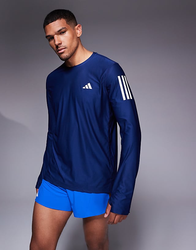 asos adidas Running Own The Run base long sleeve top in navy
