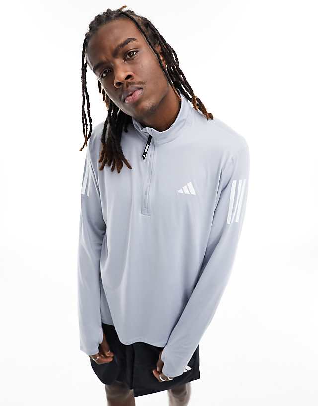 asos adidas Running Own The Run half zip top in grey