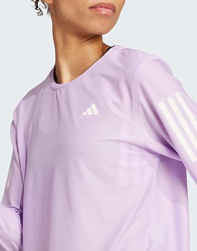 Asos Adidas Running Own The Run Long Sleeve Tee In Powder Plum