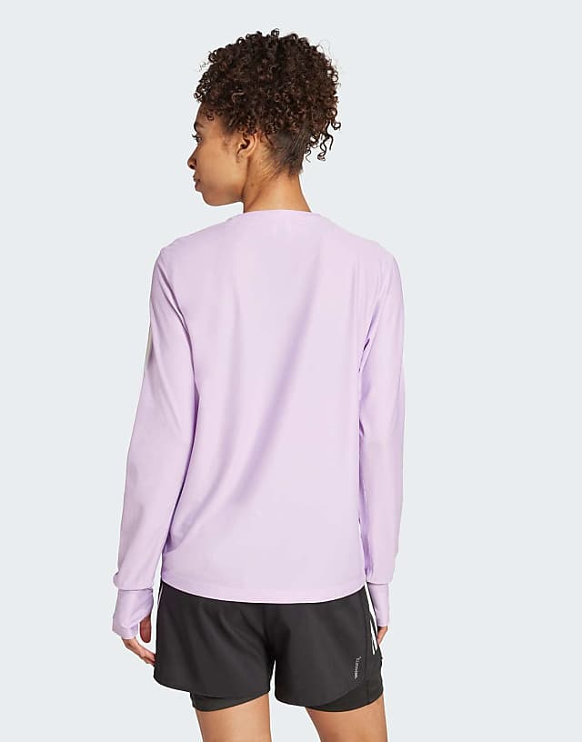 Asos Adidas Running Own The Run Long Sleeve Tee In Powder Plum