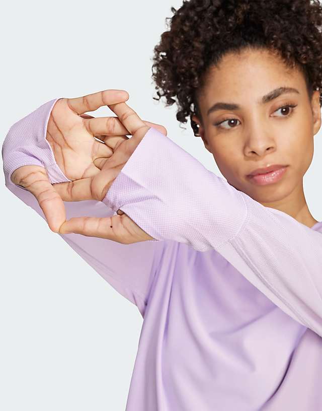 Asos Adidas Running Own The Run Long Sleeve Tee In Powder Plum