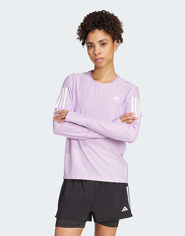 asos adidas Running Own the run long sleeve tee in powder plum