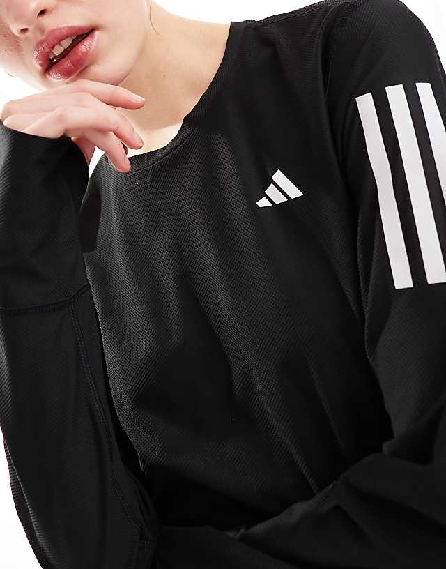 Asos Adidas Running Own The Run Long Sleeve Top In Black