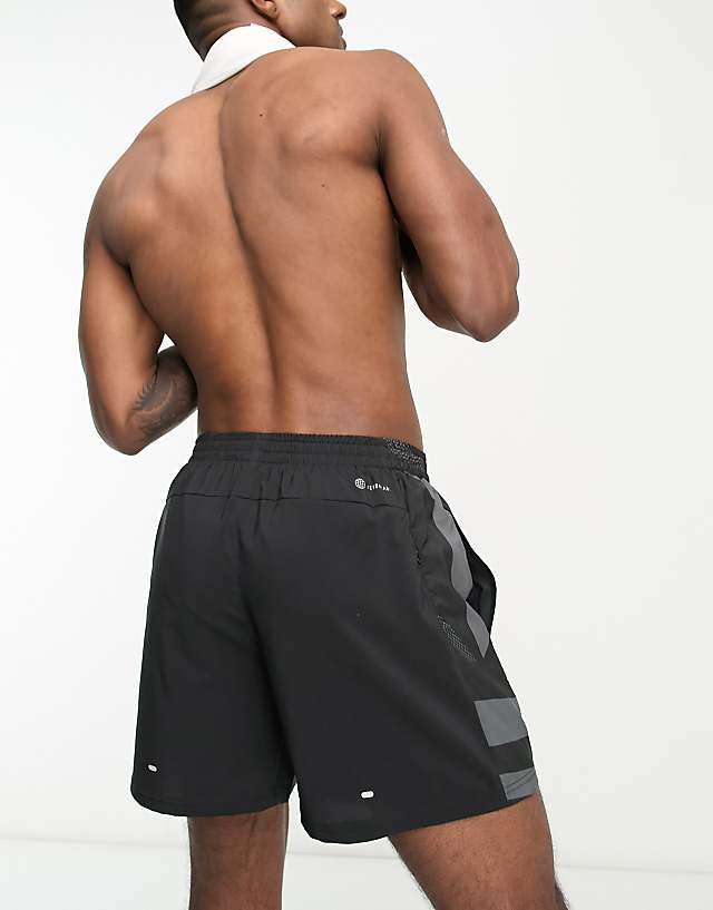 Asos Adidas Running Own The Run Side Panel Abstract Print 5 Inch Shorts In Black