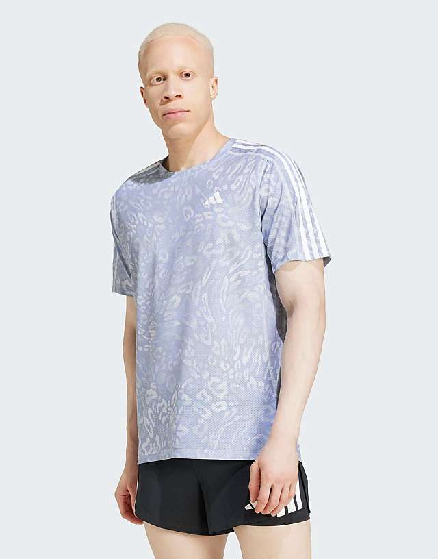 asos adidas Running Own The Run t-shirt in violet leopard print