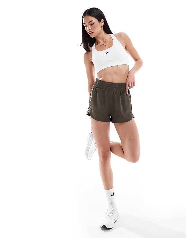 asos adidas Running Pacer 5 inch woven shorts in olive green