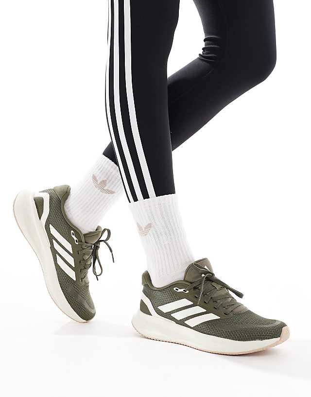 asos adidas Running RunFalcon 5 trainers in olive green and cream
