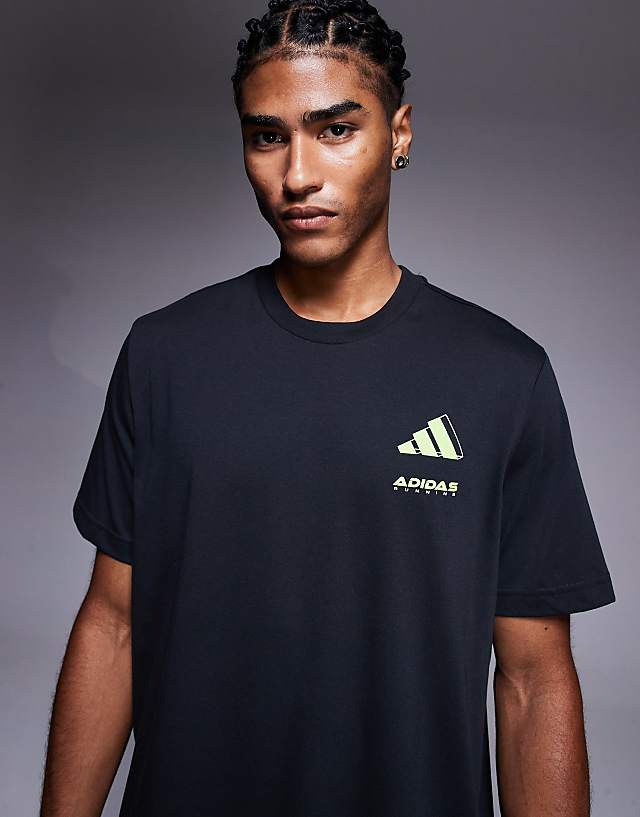 Asos Adidas Running T-shirt With Retro Back Print In Off Black