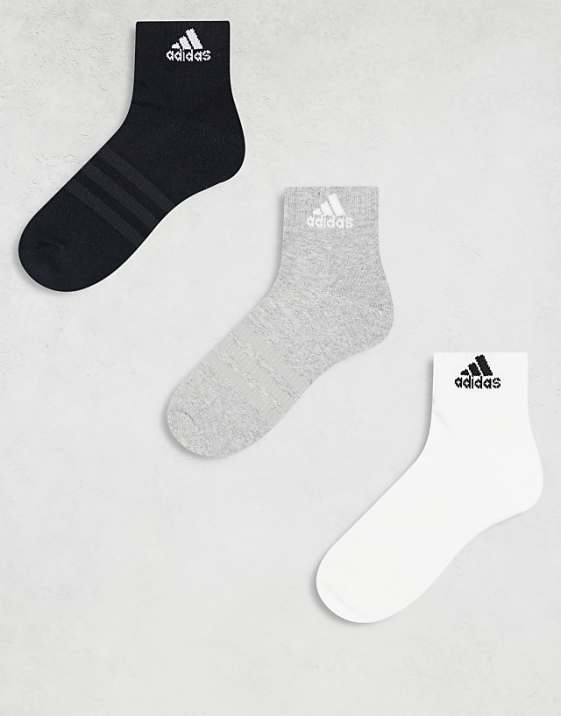 asos adidas Training 3 pack ankle socks in black white and grey