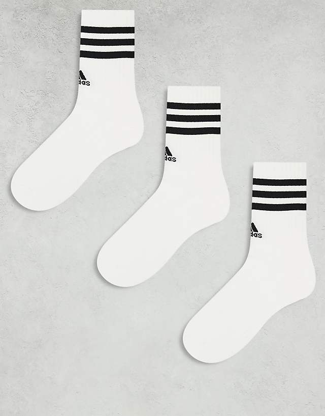 asos adidas Training 3 pack three stripe socks in white