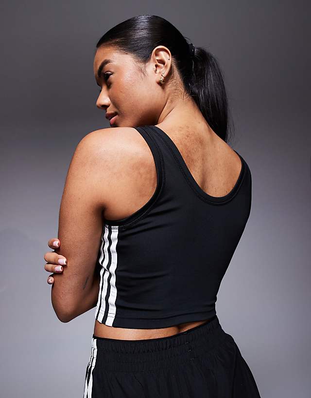 Asos Adidas Training 3 Stripe Cropped Tank Top In Black