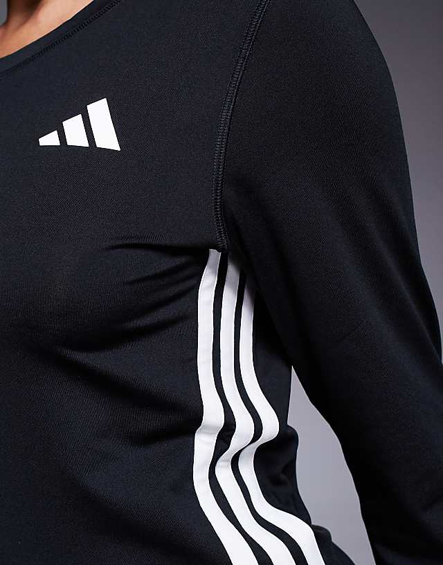 Asos Adidas Training 3 Stripe Long Sleeve Top In Black