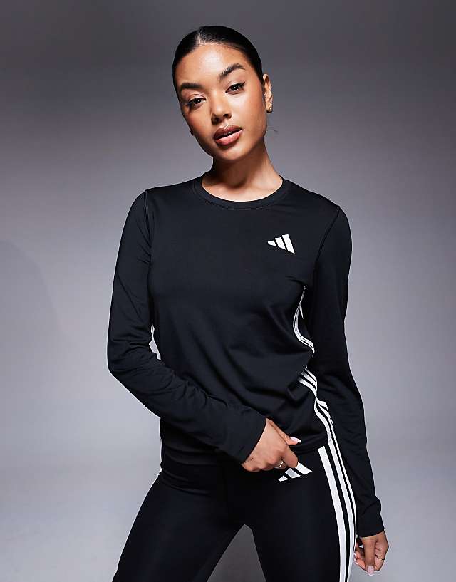 asos adidas Training 3 stripe long sleeve top in black