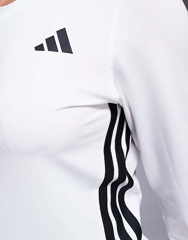 Asos Adidas Training 3 Stripe Long Sleeve Top In White