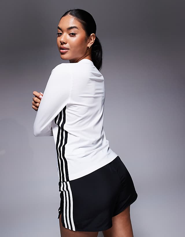 Asos Adidas Training 3 Stripe Long Sleeve Top In White
