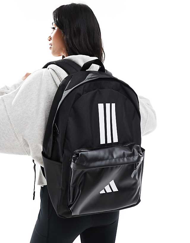 asos adidas Training 3 stripe pocket backpack in black