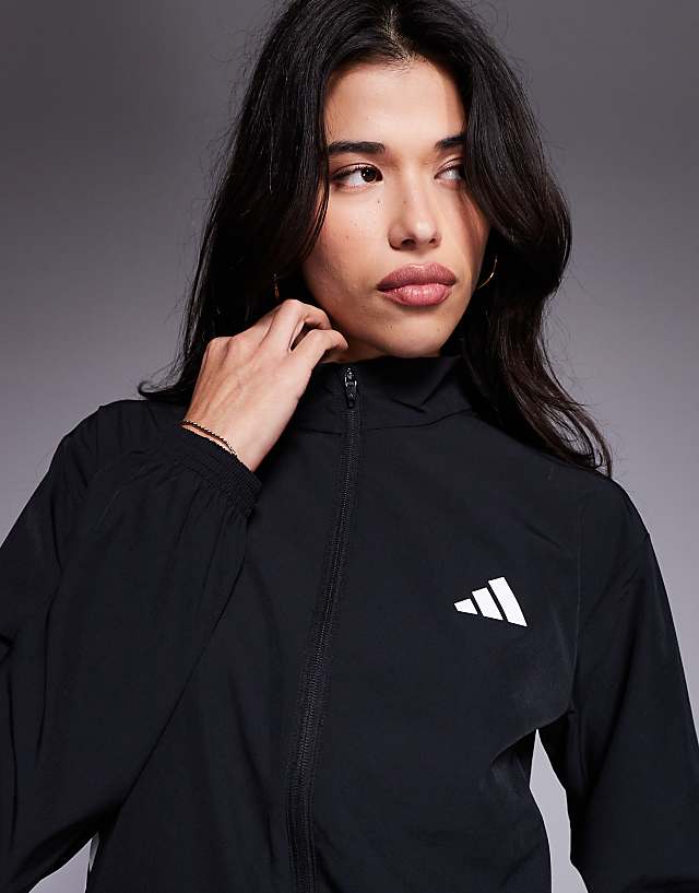 Asos Adidas Training 3 Stripe Woven Jacket In Black