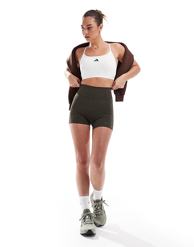 Asos Adidas Training Aeroreact 3-stripes Bra In White