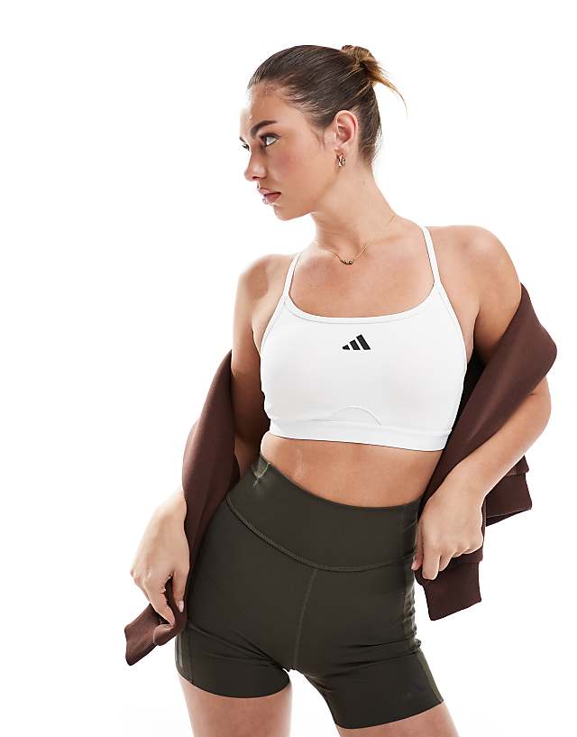 asos adidas Training aeroreact 3-stripes bra in white