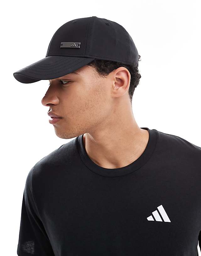 asos adidas Training baseball cap with metal tab in black