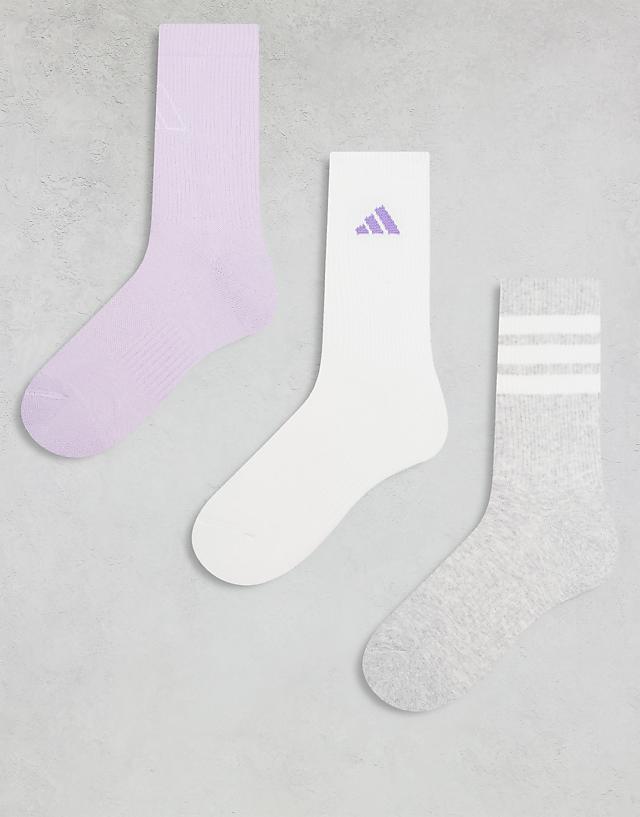 asos adidas Training crew socks in grey white lilac 3 pack