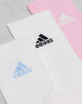 Asos Adidas Training Crew Socks In White And Pink 3 Pack