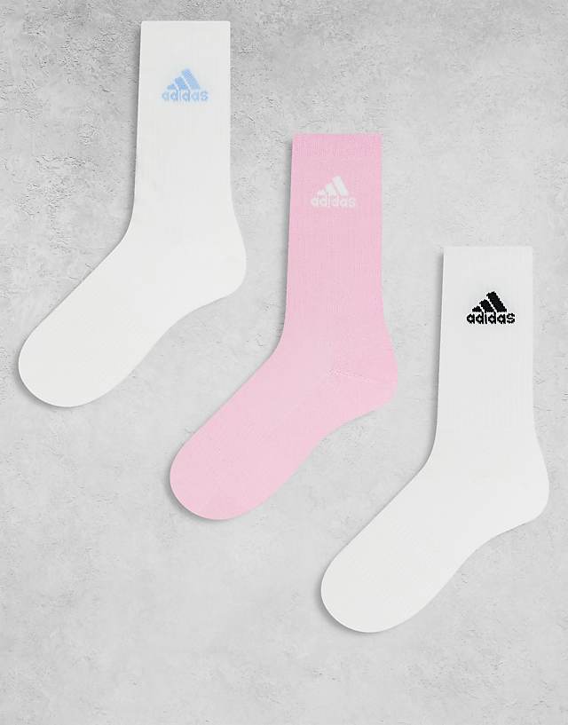asos adidas Training crew socks in white and pink 3 pack