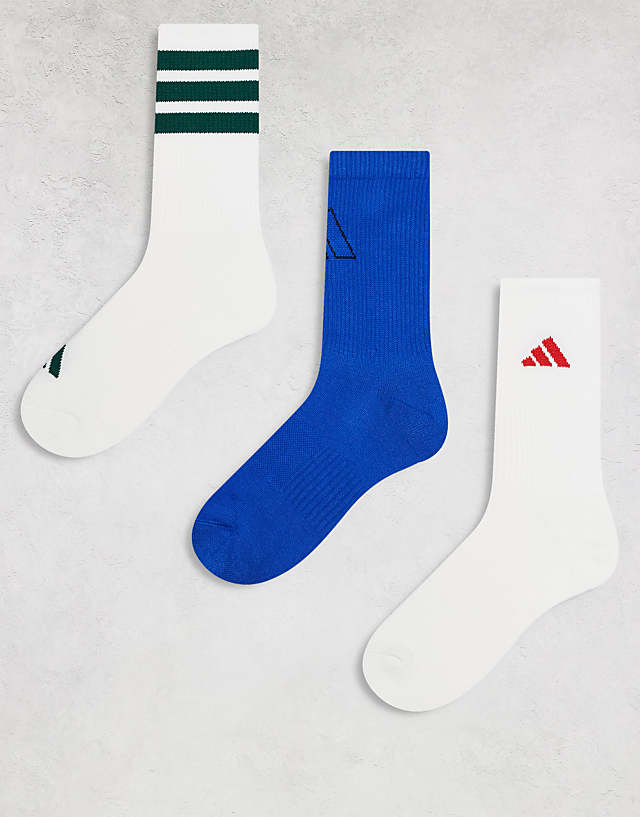 asos adidas Training crew socks in white blue green 3 pack