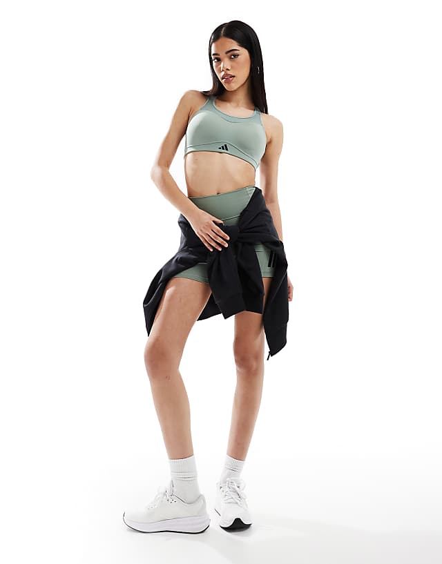Asos Adidas Training D4T High Support Sports Bra In Silver Green