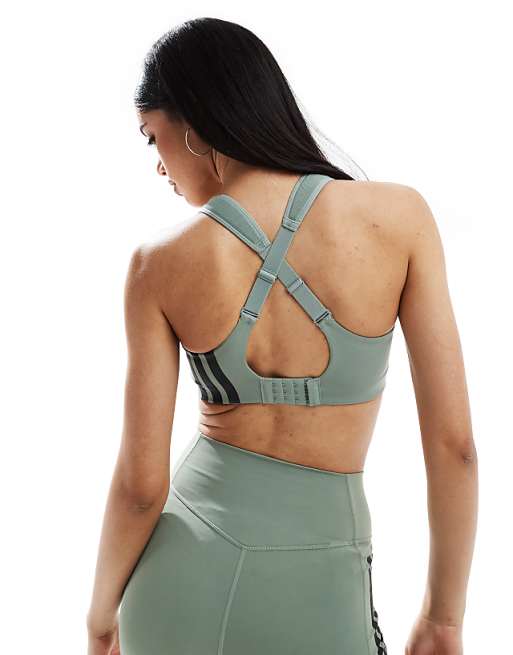 Asos Adidas Training D4T High Support Sports Bra In Silver Green