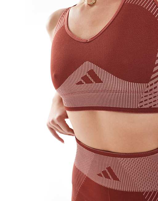 Asos Adidas Training D4T Light Support Sports Bra In Burgundy
