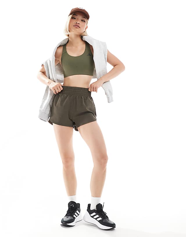 Asos Adidas Training D4T Medium Support Rib Sports Bra In Olive Green