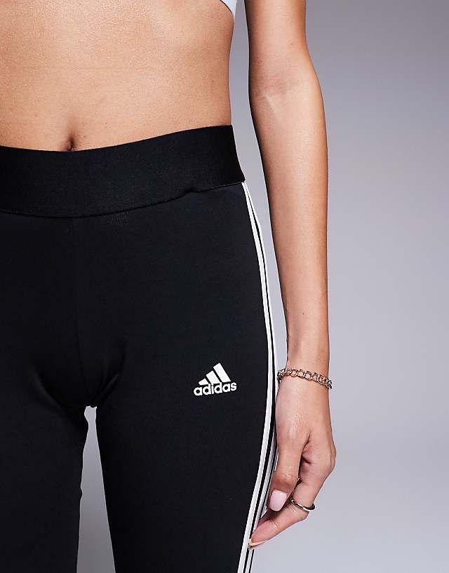 Asos Adidas Training Essential 3 Stripe Leggings In Black