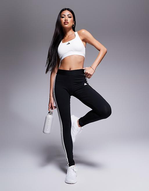 asos adidas Training Essential 3 Stripe leggings in black