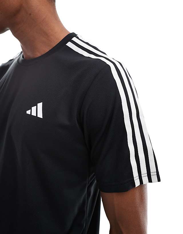 Asos Adidas Training Essential 3 Stripe T-shirt In Black