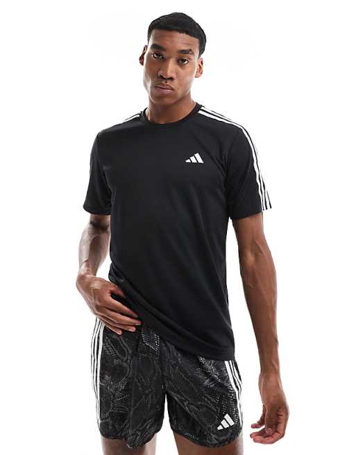 asos adidas Training Essential 3 Stripe t-shirt in black