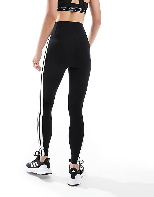 Asos Adidas Training Essentials 3 Stripe Full Length Leggings In Black