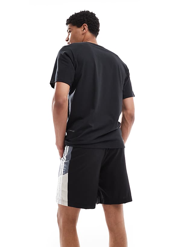 Asos Adidas Training Essentials 3 Stripe Shorts In Black And Grey Block
