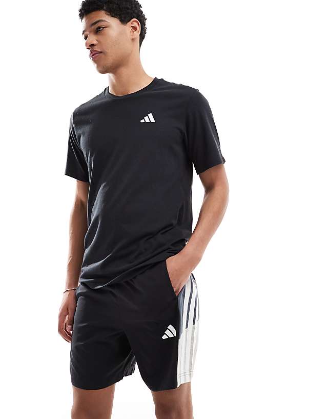 Asos Adidas Training Essentials 3 Stripe Shorts In Black And Grey Block