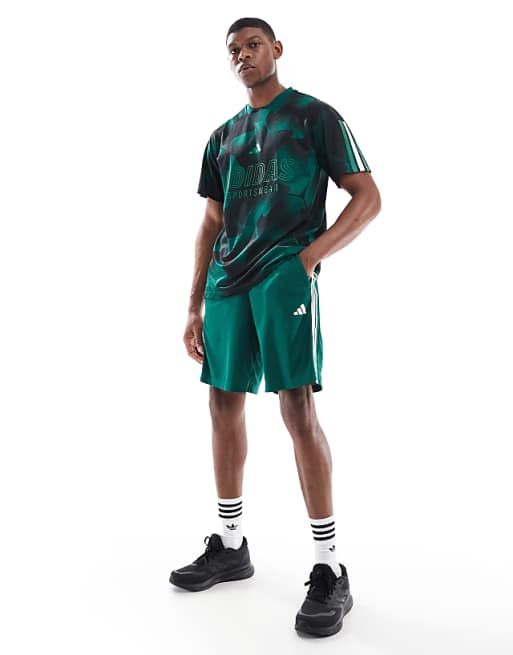 Asos Adidas Training Essentials 3 Stripe Shorts In Dark Green
