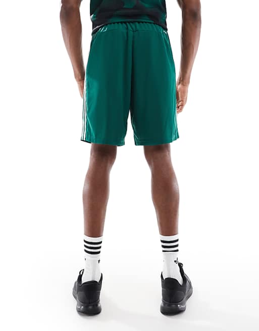 Asos Adidas Training Essentials 3 Stripe Shorts In Dark Green